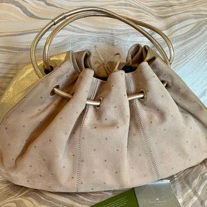 KATE SPADE GOLD & SUEDE LARGE TOTE.  Lightly used.  Inside perfectly clean.